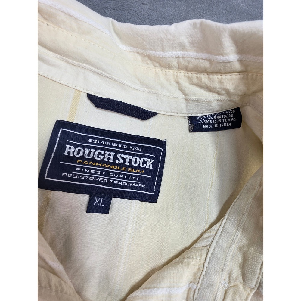 Rough Stock Panhandle Slim Mens XL Western Pearl Snap Shirt Cream Yellow Stripe - Picture 2 of 9